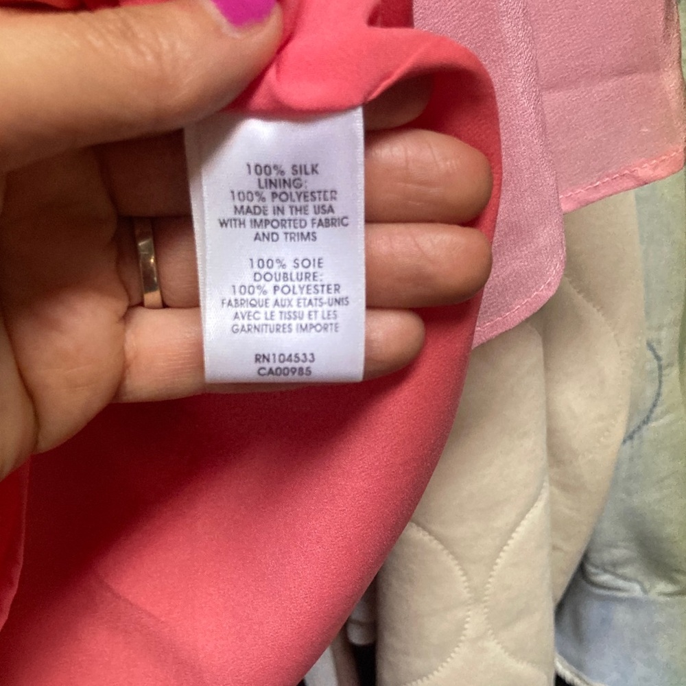 Nanette Lepore Orange Pink Floral Long Sleeve Silk Dress *MISSING NECKTIE - Picture 10 of 10